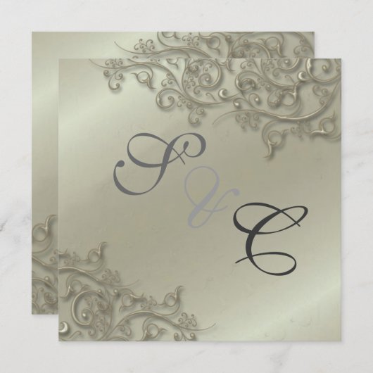 PixDezines rustikale Wirbel/Imitat Silber Einladung (Vorne/Hinten)