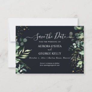 PixDezines Rustikales Eukalyptus Navy n Gold Save  The Date