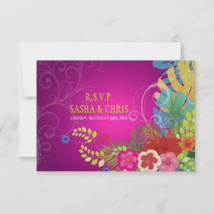 PixDezines sagt zu Hibiskus+Monstera/Gelb+Fuchsie  RSVP Karte