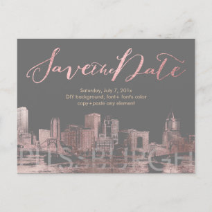 PixDezines/Save Date/Pink Gold/Pittsburgh Skyline Ankündigungspostkarte