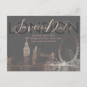 PixDezines/Save Date/Rosa Gold/London Skyline Ankündigungspostkarte