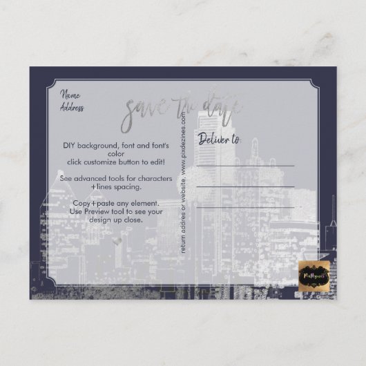 PixDezines/Save the Date Dallas Skyline/Imitats Si Ankündigungspostkarte (Rückseite)