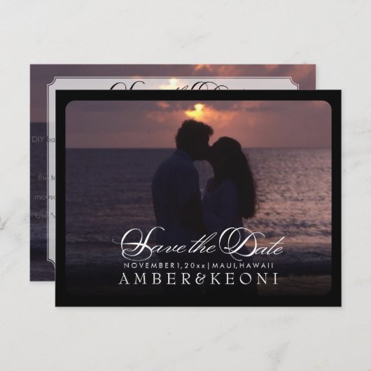 PixDezines Save the Date/Extravagant Ankündigungspostkarte (Vorne/Hinten)