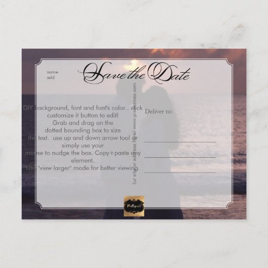 PixDezines Save the Date/Extravagant Ankündigungspostkarte (Rückseite)