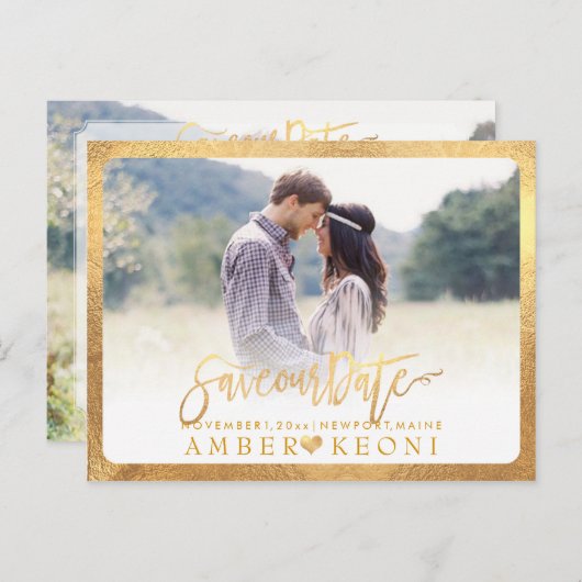 PixDezines Save the Date/Extravagant Ankündigungspostkarte (Vorne/Hinten)