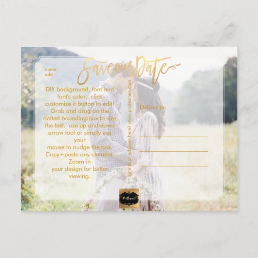 PixDezines Save the Date/Extravagant Ankündigungspostkarte (Rückseite)