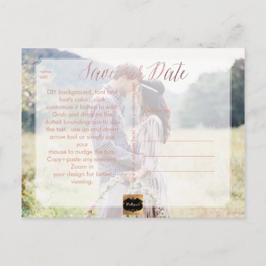 PixDezines Save the Date/Extravagant Ankündigungspostkarte (Rückseite)