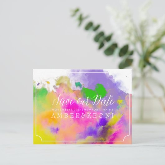 PixDezines SAVE THE DATE/FARBE LAUFEN/RAINBOW Ankündigungspostkarte (Stehend Vorderseite)