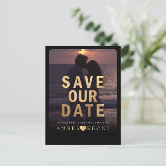 PixDezines Save the Date/Imitate Gold Ankündigungspostkarte (Stehend Vorderseite)