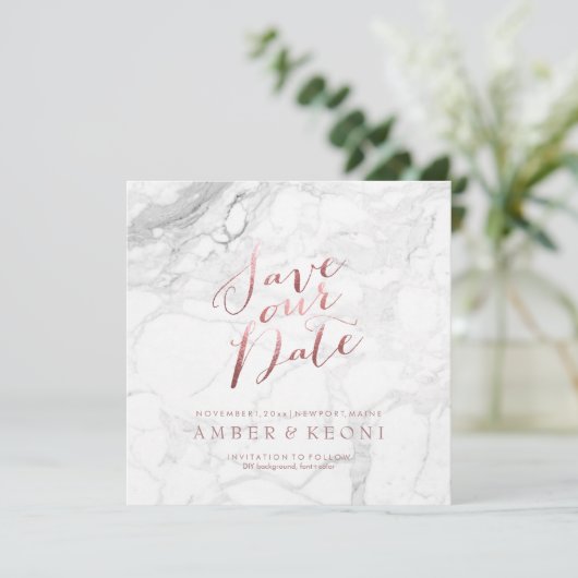 PixDezines Save the Date Imitate Rose Gold+Marmor (Stehend Vorderseite)