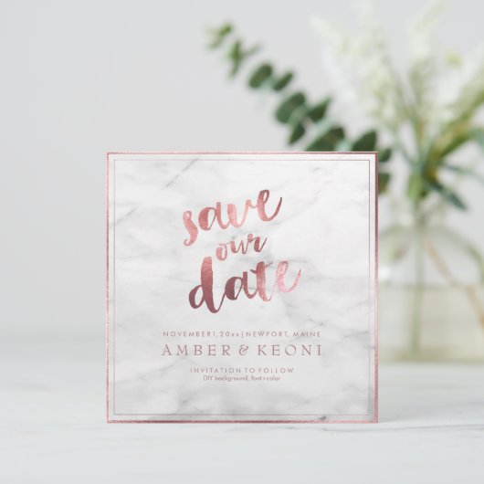 PixDezines Save the Date Imitate Rose Gold+Marmor (Stehend Vorderseite)