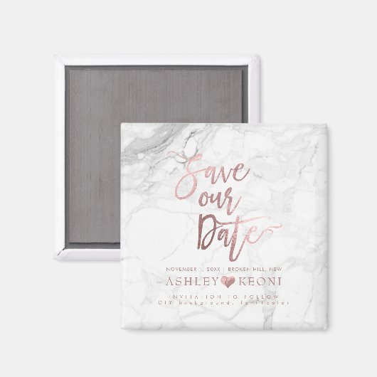 PixDezines Save the Date/Imitate Rose Gold+Marmor Magnet (Vorderseite/Rückseite)