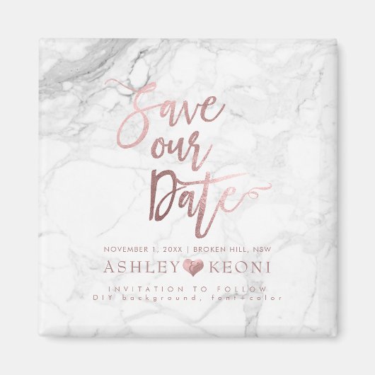 PixDezines Save the Date/Imitate Rose Gold+Marmor Magnet (Vorne)