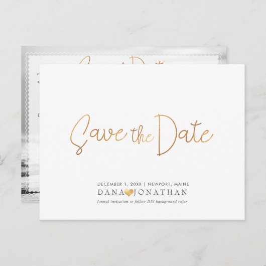 PixDezines Save the Date/irisierendes Goldskript Postkarte (Vorne/Hinten)