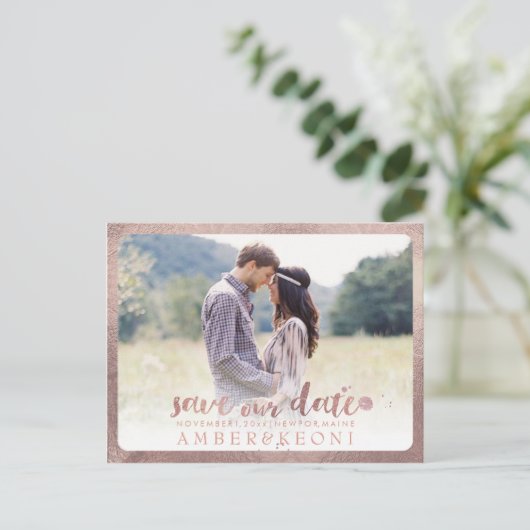 PixDezines Save the Date/Pinselskript Ankündigungspostkarte (Stehend Vorderseite)