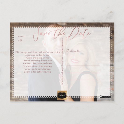 PixDezines Save the Date/Rose Gold/Cooles Script Postkarte (Rückseite)