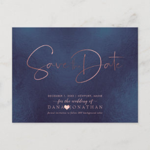 PixDezines Save the Date/Rose Gold Iridescent Navy Postkarte