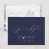 PixDezines Save the Date/Rose Gold Script Postkarte (Vorne/Hinten)
