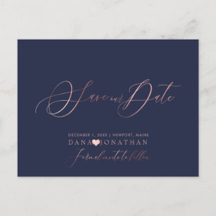 PixDezines Save the Date/Rose Gold Script Postkarte