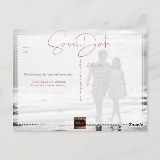 PixDezines Save the Date/Rose Gold Script Postkarte (Rückseite)