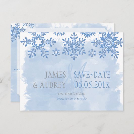 PixDezines/Save the Date/Schneeflocken Ankündigungspostkarte (Vorne/Hinten)