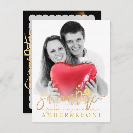 PixDezines Save the Date/Stilvolle Imitate Gold Sc Ankündigungspostkarte (Vorne/Hinten)