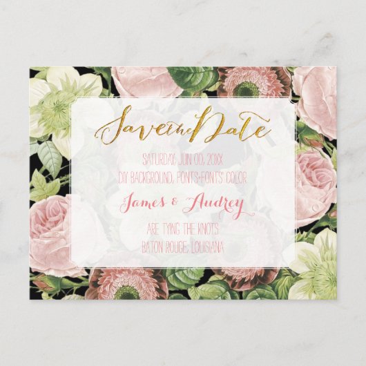 PixDezines Save the Date/Vintage Rose Ankündigungspostkarte (Vorderseite)