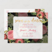 PixDezines Save the Date/Vintage Rose Ankündigungspostkarte (Vorne/Hinten)