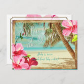 PixDezines/Save the Date/Vintager tropischer Stran Ankündigungspostkarte (Vorne/Hinten)