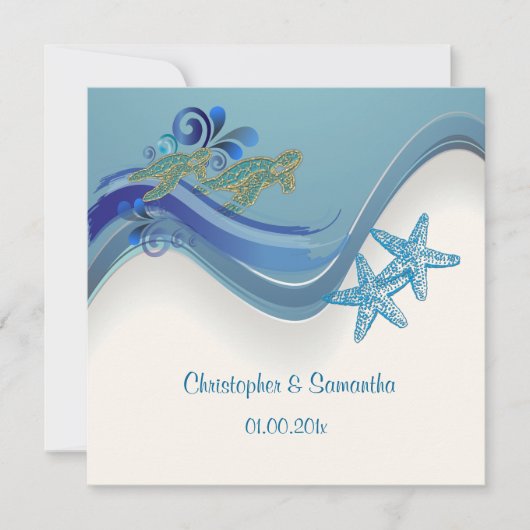 PixDezines-Schildkröten/Honu+Wellen/Tageshintergru Einladung (Vorderseite)