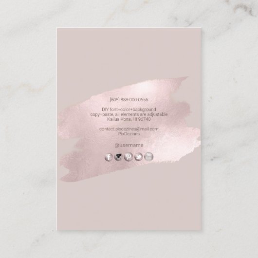 PixDezines schimmernd Rosa gebürsteter Ohrring Visitenkarte (Rückseite)