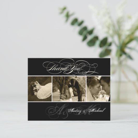 PixDezines Schlicht Wedding Fotos Vielen Dank Postkarte (Stehend Vorderseite)