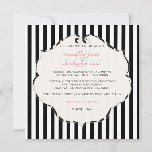 PixDezines Schlichte Streifen schwarz + weiß/zebra Einladung (Rückseite)