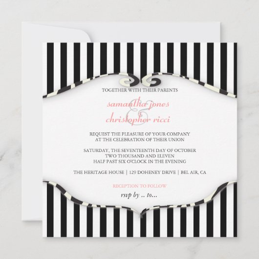 PixDezines Schlichte Streifen schwarz + weiß/zebra Einladung (Rückseite)