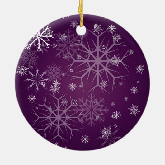 PixDezines Schneeflocken Weiß + Plum Keramik Ornament (Hinten)
