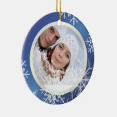 PixDezines Schneefloten Fotoplasur Weiß + Blau Keramik Ornament (Rechts)