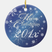 PixDezines Schneefloten Fotoplasur Weiß + Blau Keramik Ornament (Hinten)