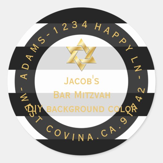 PixDezines schwarz+weiß Streifen mitzvah Rückkehr Runder Aufkleber (Vorderseite)