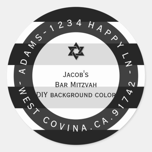 PixDezines schwarz+weiß Streifen mitzvah Rückkehr Runder Aufkleber (Vorderseite)