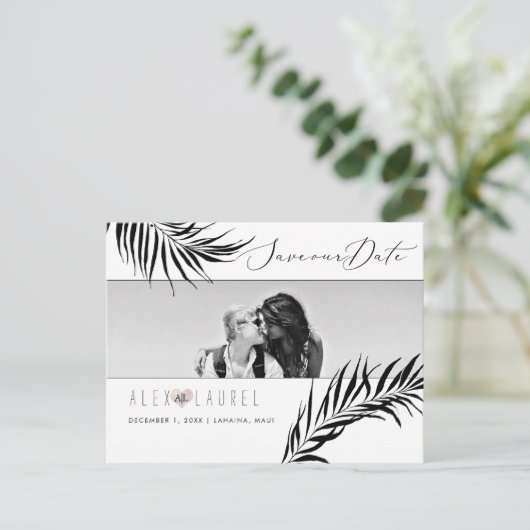PixDezines Schwarze Palmen, Save the Date Postkarte (Stehend Vorderseite)