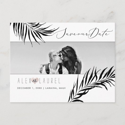 PixDezines Schwarze Palmen, Save the Date Postkarte (Vorderseite)