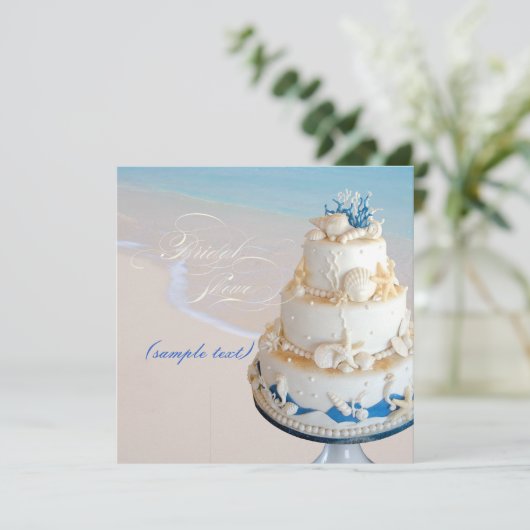 PixDezines Seashells Cake/Brautparty Einladung (Stehend Vorderseite)