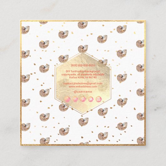 PixDezines SEASHELLS, NAUTILUS, IMITATS GOLD FOIL Quadratische Visitenkarte (Rückseite)