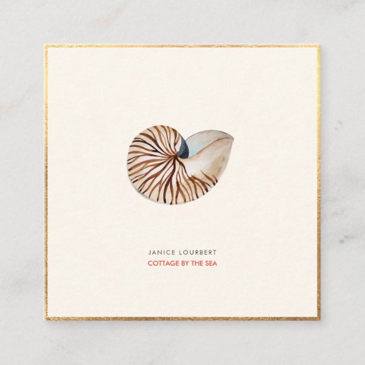 PixDezines SEASHELLS, NAUTILUS, IMITATS GOLD FOIL Quadratische Visitenkarte (Vorderseite)