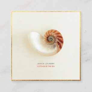 PixDezines SEASHELLS, NAUTILUS, IMITATS GOLD FOIL Quadratische Visitenkarte