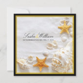 PixDezines Seashells/Strand/gelb+schwarze Rahmen Einladung (Vorderseite)