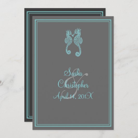 PixDezines-Seepferd/DIY-Hintergrundfarbe Einladung (Vorne/Hinten)