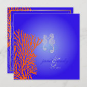 PixDezines Seepferd+Korallen/ Kobaltblau Einladung (Vorne/Hinten)