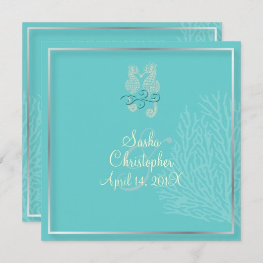 PixDezines Seepferd+Korallenfarbe Hochzeitsfarbe Einladung (Vorne/Hinten)