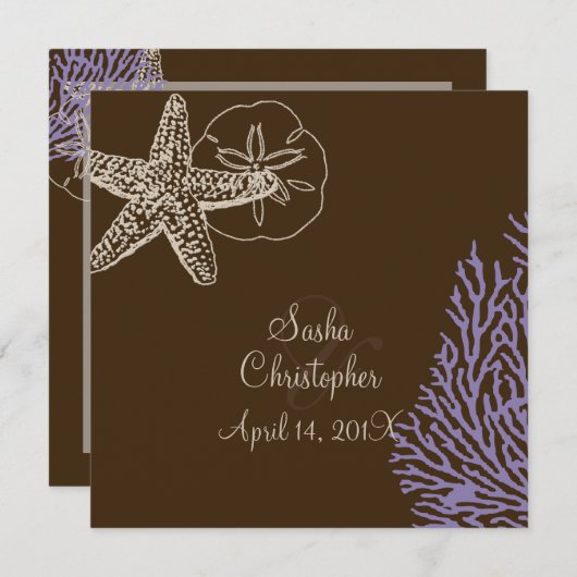 PixDezines-Seestern/lila Korallen Einladung (Vorne/Hinten)